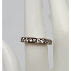 Sterling Silver Eternity Ring With Clear Glass Rhinestones Vintage Signed